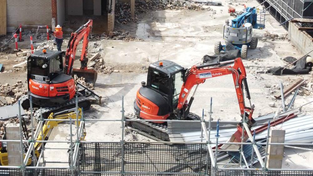 Excavators working on the Ramada Hotel site